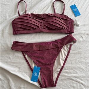 Cupshe Plum Shimmer Ruched Bandeau Bikini Set